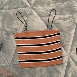 Kendall & Kylie Brown Striped Tank Top Brown Black White Ribbed Medium Womens
